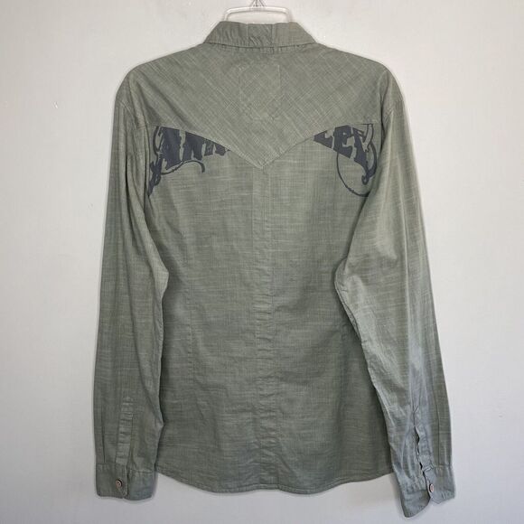 GUESS Mens Button-Up Long-Sleeve Shirt Sz XL 100% Cotton Green Woven Western - Picture 6 of 11